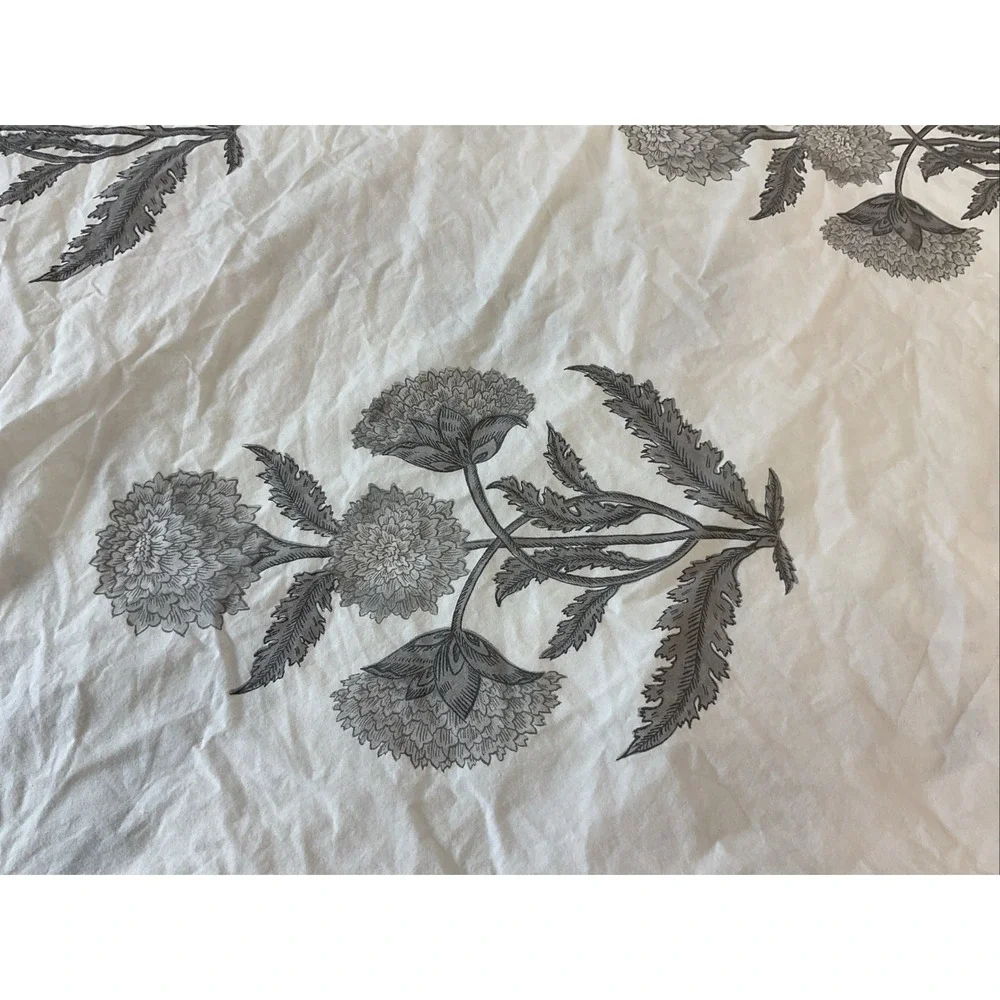Pottery Barn Annelyse Duvet Cover Gray white cotton percale floral RARE KING